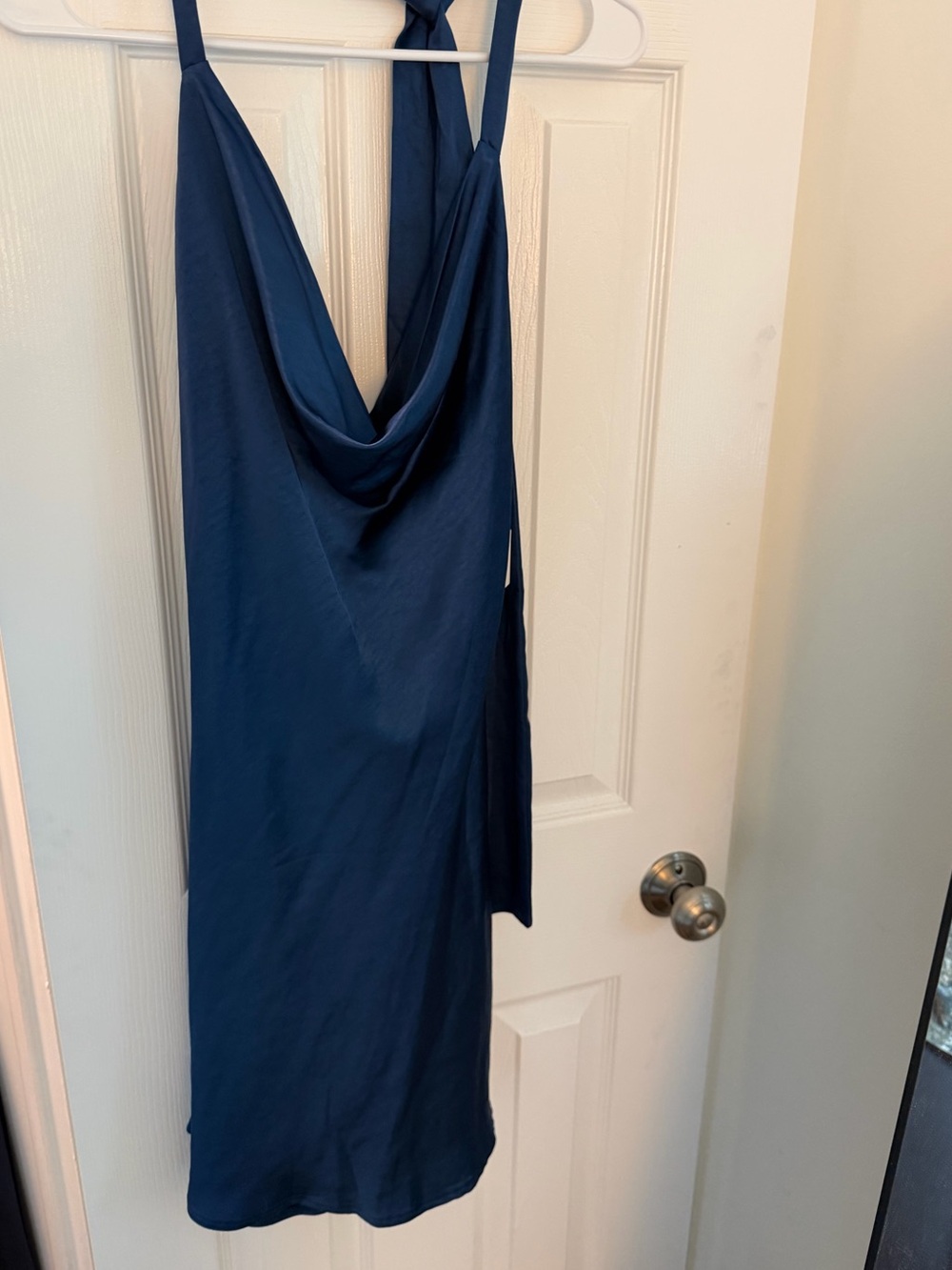 Navy Blue Cowl Neck Halter Dress